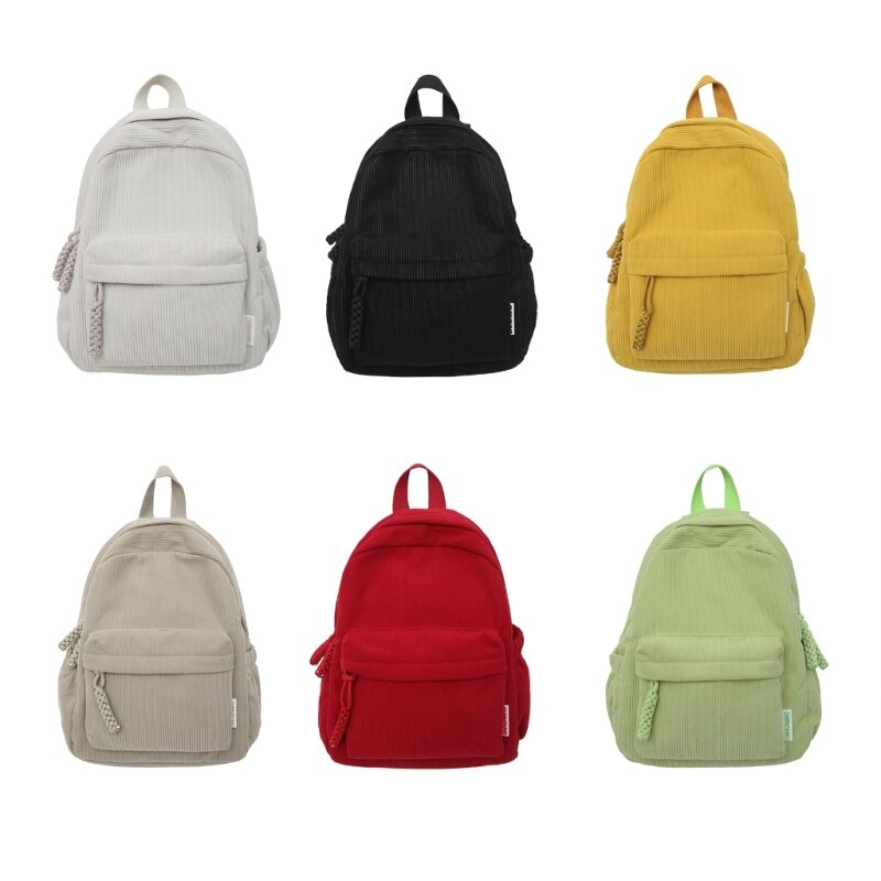 2024 New School Bags Double Strap Shoulder Bags Versatile Solid Color Backpack for Girl Student Large Capacity Corduroy Book