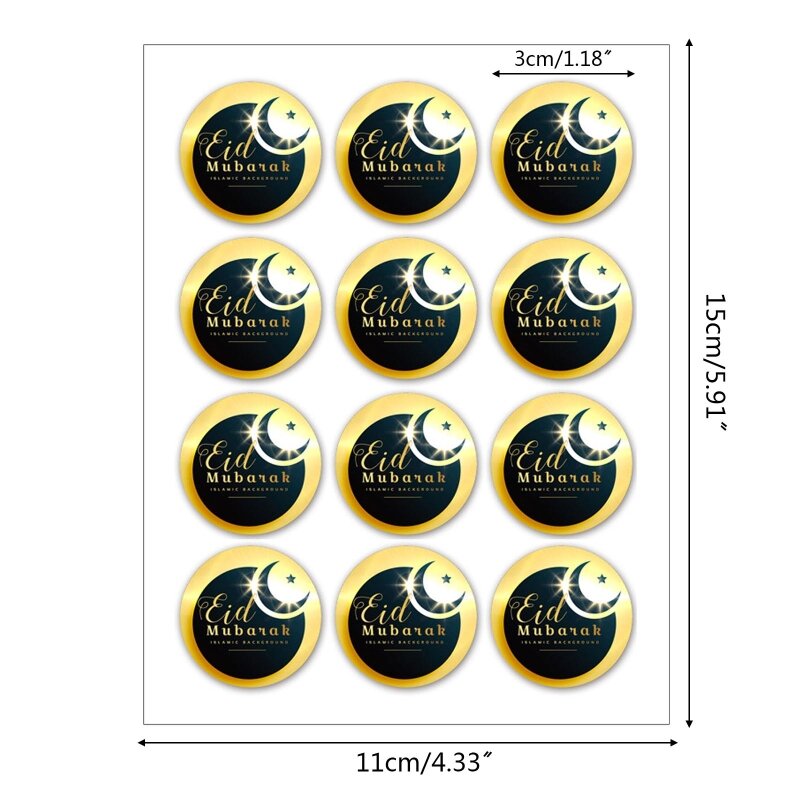 Y1UB 120 sztuk dekoracyjnych etykiet Eid Mubarak Ramadan naklejki okrągłe dla sztuki DIY Craft