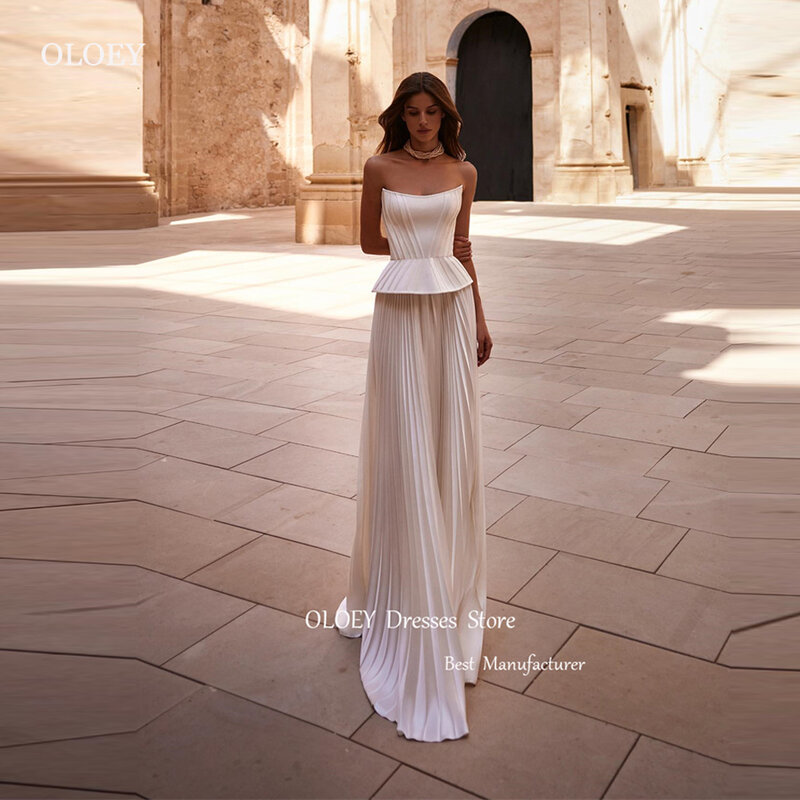 Oloey moderne Falten Seide zweiteilige Schößchen Brautkleider Brautkleider Frauen Dubai Abendkleid angepasst Korsett Party kleid