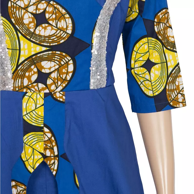 Bint areal wax afrikanische Kleider für Frauen Dashiki O-Ausschnitt 2 Schichten langer Rock Kleidung Pachwork Kurzarm Party kleid wy7961