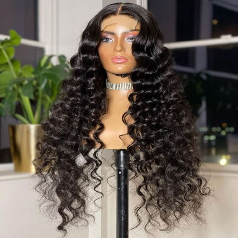 Soft 26 inch Long Glueless Deep Wave Curly 180 Density Black Lace Front Wig For African Women Baby hair Heat Resistant Daily