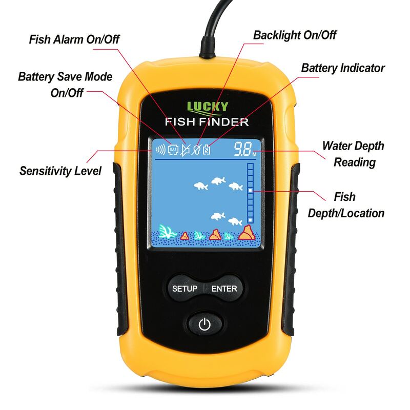 FFC1108-1 알람 휴대용 수중 음파 탐지기, 45 도 범위, 에코 사운더 알람 변환기, 호수 바다 낚시, 100m