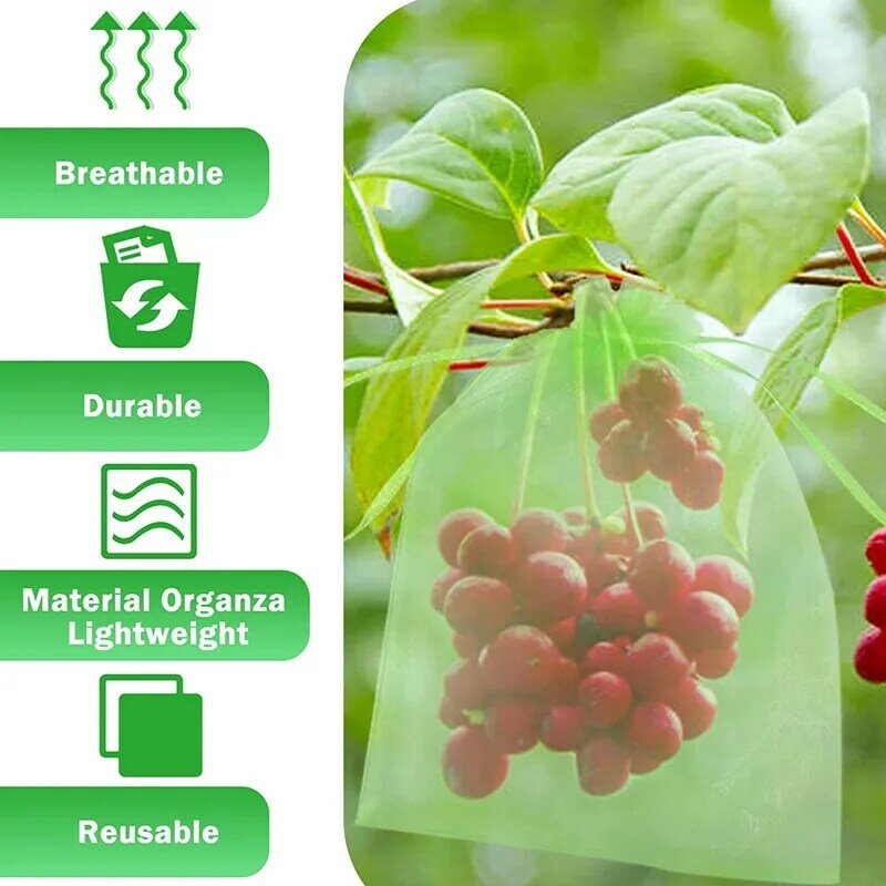 50Pcs Grape Fruit Protection Netting Bags with Drawstring for Trees Garden Cover Mesh Bags to Protect Plants from Birds Squirrel