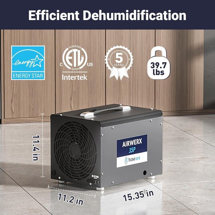 BaseAire Crawl Space/Basement Dehumidifier | 70 Pint Commercial Dehumidifiers with Pump & Hose | Up to 1000 Sq Ft | Compact