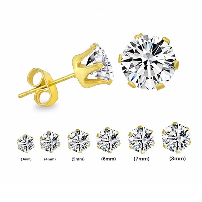 Minimalistyczne kryształowe sześcienne kolczyki z cyrkoniami dla kobiet/mężczyzn 6 pazurów Design Fashion kolczyk srebrny złoty kolor czarny modna biżuteria