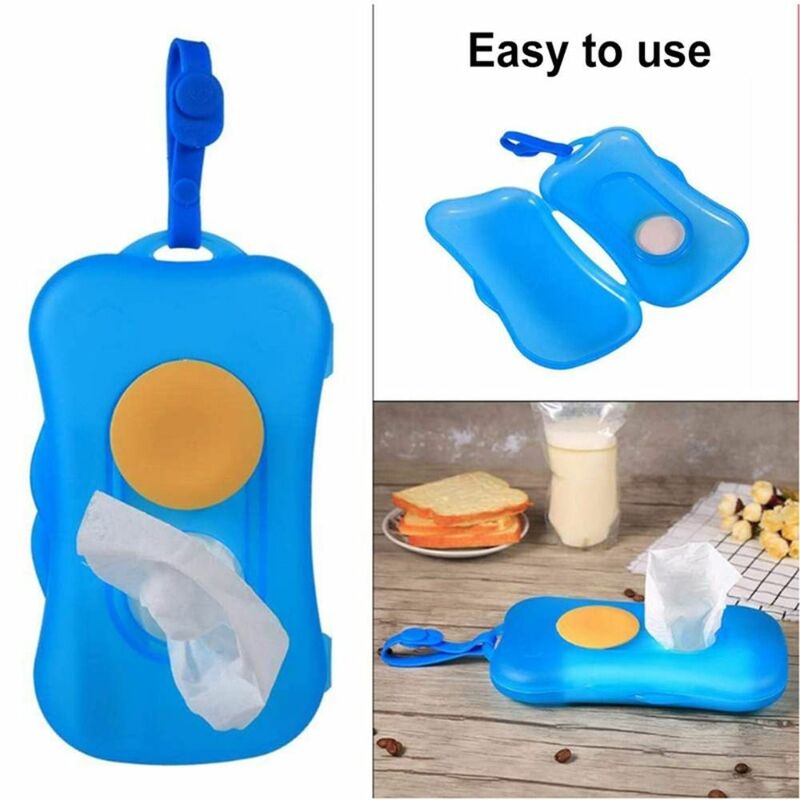 Caja de plástico para toallitas húmedas para bebé, estuche dispensador reutilizable con correa, almacenamiento de pañuelos húmedos, artículos de tocador
