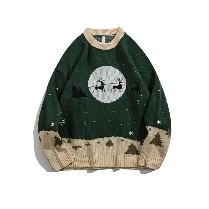 일본 캐주얼 스타일 가을 겨울 새로운 크리스마스 테마 크루넥 스웨터, 남성 패션 브랜드 느슨한 게으른 풀오버 니트 탑