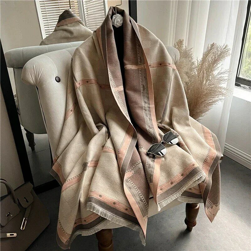 Bufanda de Cachemira de marca de lujo para mujer, chal cálido de diseño, manta de Pashmina gruesa, Poncho con borla, Echarpe para mujer 2022