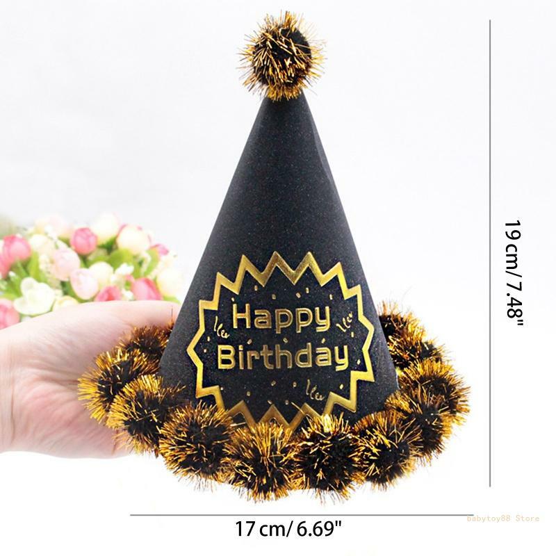 Y4UD Party-Kegelhüte, Pompons, Geburtstags-Kegelhüte, Geburtstagskrone, Papier-Partyhüte für Kinder, Erwachsene, Geburtstag,