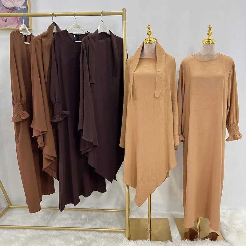 女性のためのフード付きの2ピースセット,イスラム教徒のヒジャーブのドレス,祈りのドレス,jilbab,eidラマダン,長いキマール,イスラムの服