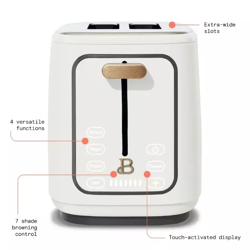 آلة الإفطار متعددة الوظائف بشاشة لمس من HAOYUNMA ، محمصة من قطعتين ، طبقة تزيين بيضاء من درو باريمور