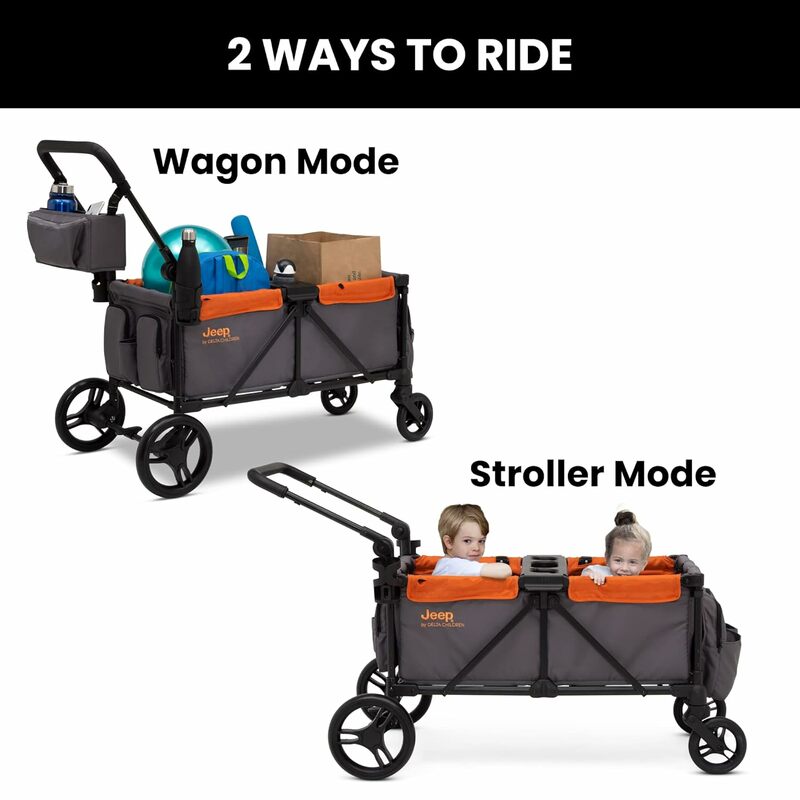 Jeep Sport All-Terrain Stroller Wagon by Delta Children  Includes Canopy, Parent Organizer, Adjustable Handlebar Snack Tray Grey