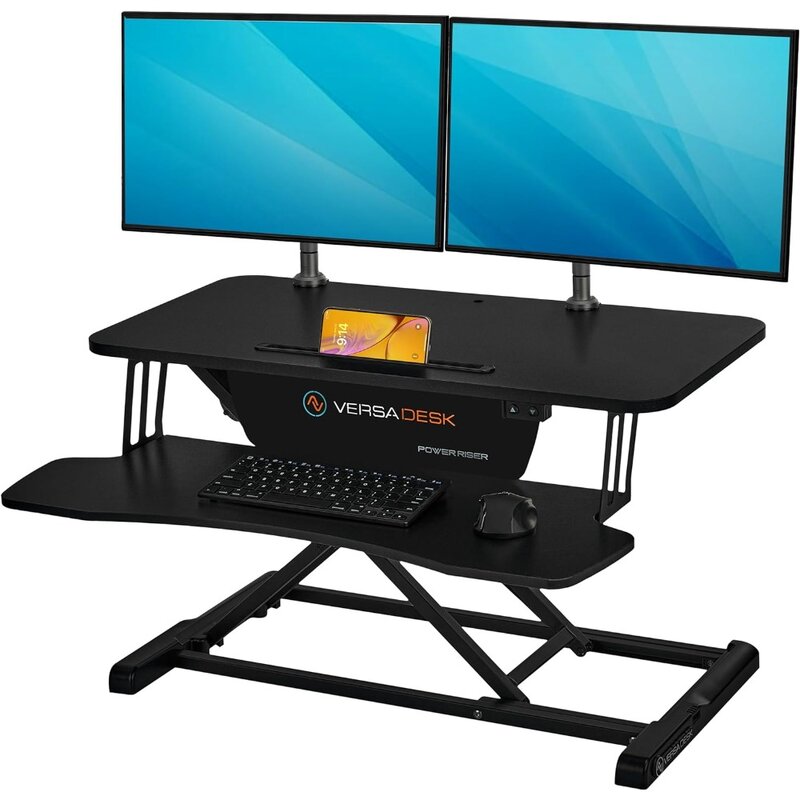 PowerRiser-convertidor eléctrico de escritorio de pie para Monitor Dual, estación de trabajo para ordenador portátil con bandeja de teclado ancha, 32 pulgadas
