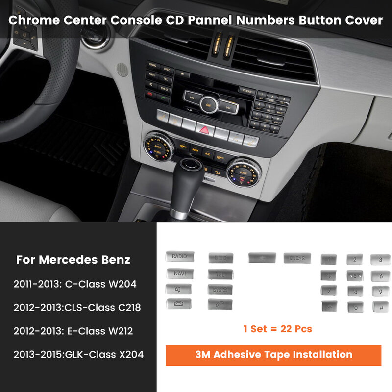 Untuk Mercedes Aksesori penutup tombol stiker Benz tombol sakelar Perak angka Pannel CD kelas C218 12-13