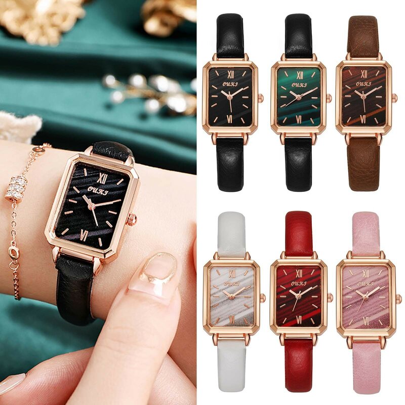Jam tangan kecil dan istimewa wanita, arloji tren Fashion Vintage persegi, temperamen sederhana Semua cocok untuk hadiah
