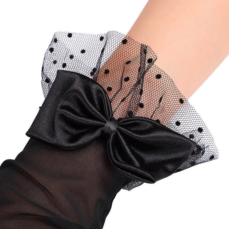 Damskie czarne letnie odporne na Uv rękawiczki do jazdy siateczkowe rękawiczki koronkowe rękawiczki z pełnym palcem dziewczęce koronkowe modne rękawiczki