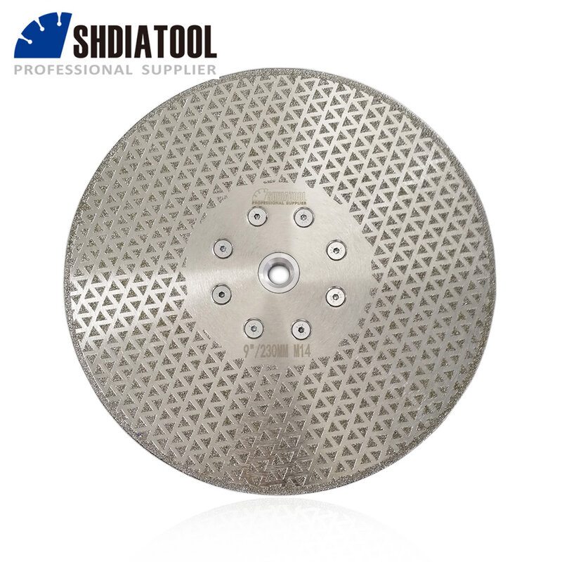 Shdiatool 180mm/7 인치 양면 코팅 다이아몬드 디스크 전기 도금 절단 및 연삭 톱 블레이드 보어 22.23mm 다이아몬드 휠