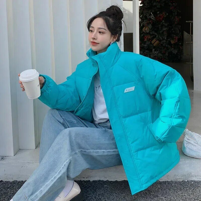 Zimowe, pogrubiające nowe, fałszywe, dwa puchowe płaszcze damskie Y2k Harajuku koreańskie popularne luźna, ciepła, bawełniana, wyściełana, luźna kurtka Joker