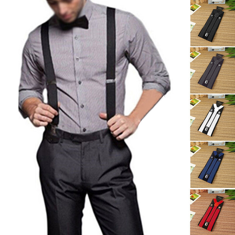 Men Unisex PU Leather Suspenders Color Braces Suspenders Party Adjustable Braces Y-Back Clip On Color Lengthen Vintage Fashion