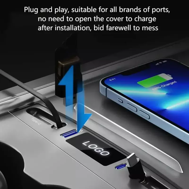 테슬라 USB 허브 센터 콘솔용 고속 충전기 도킹 스테이션, 테슬라 모델 3 Y용 개폐식 케이블 포함, PD C타입 4 포트, 27W