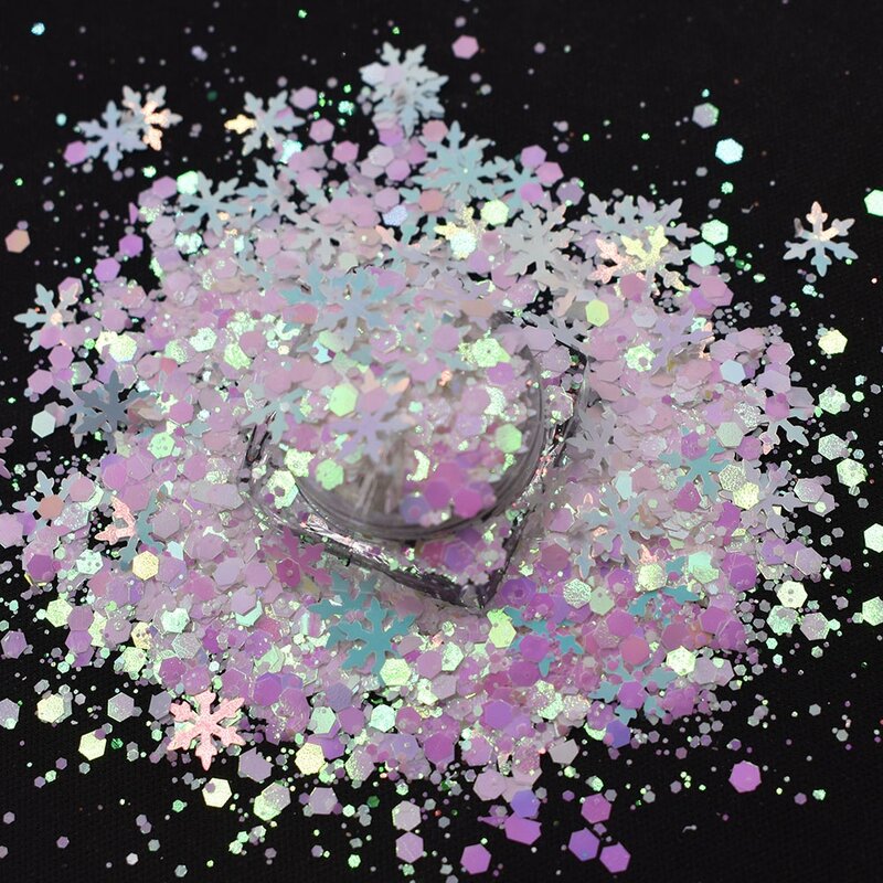 Natal Nail Art Glitter, floco de neve Forma, Mix, hexágono, flocos, DIY, colorido, Manicure Decorações, 10g por saco