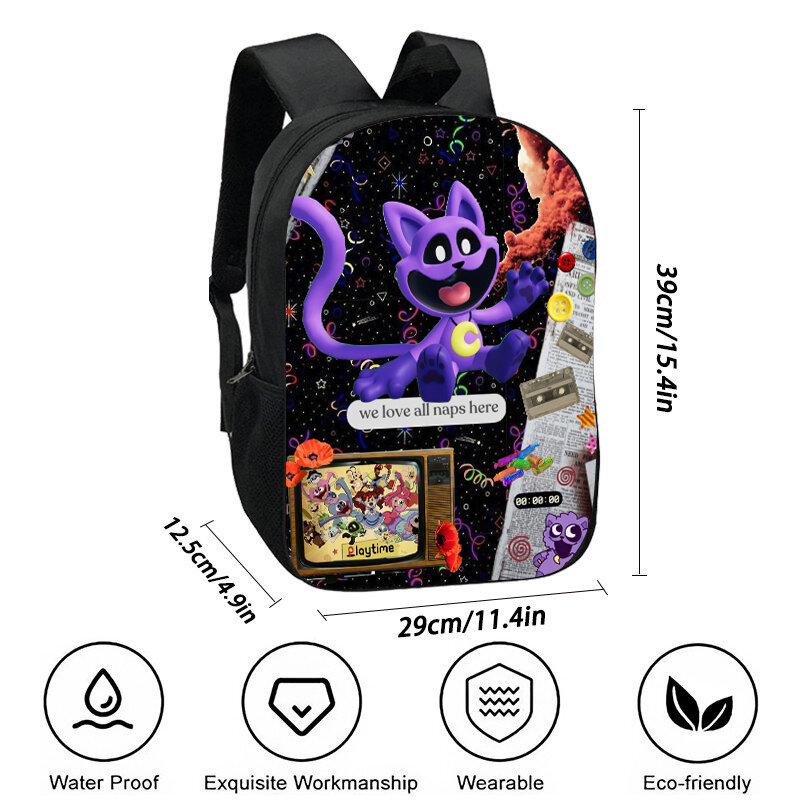 Bolsa Escolar con estampado de Critters sonrientes para niños y niñas, mochila de dibujos animados para niños, bolsas duraderas y suaves