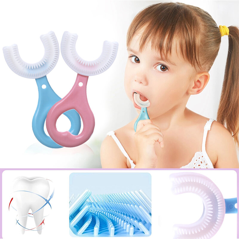 Bebê em forma de u escova de dentes crianças 360 graus mordedores de dentes de silicone macio bebê escova de dentes de cuidados orais venda quente 2022