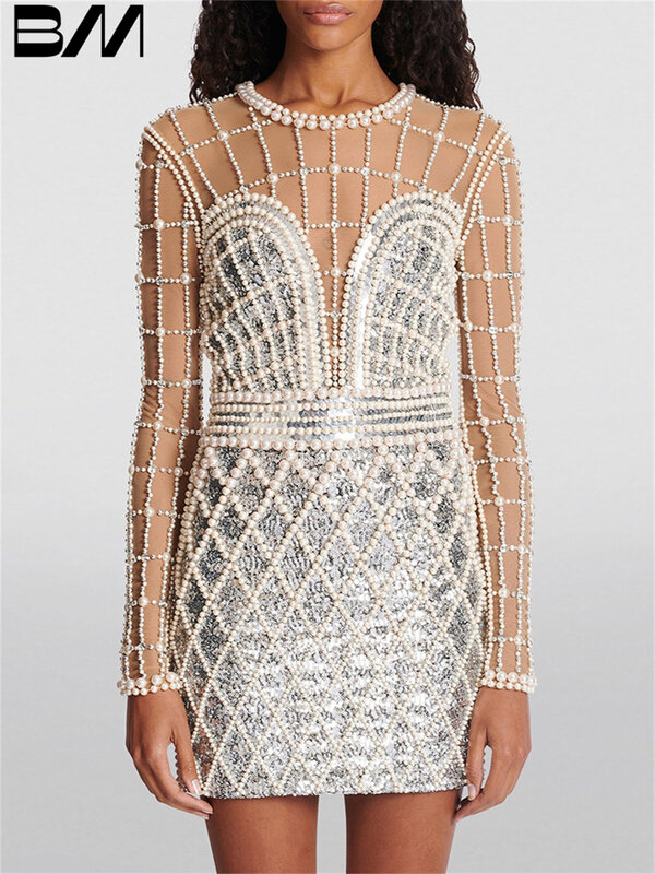 Klasyczna sukienka z długim rękawem 2024. Luksusowe suknie wieczorowe z koralikami. Eleganckie suknie z okrągłym dekoltem w kształcie litery A. Vestidos De Novia