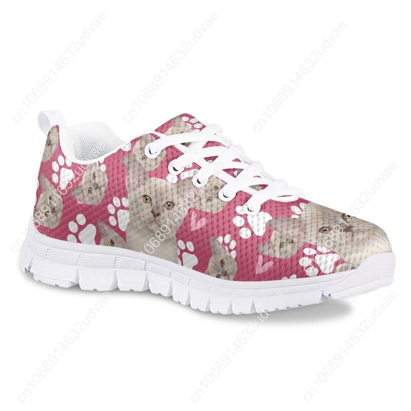 Детские кроссовки на плоской подошве, милые розовые сетчатые сникерсы с 3D принтом кошек, удобная обувь для прогулок с собаками, подарок