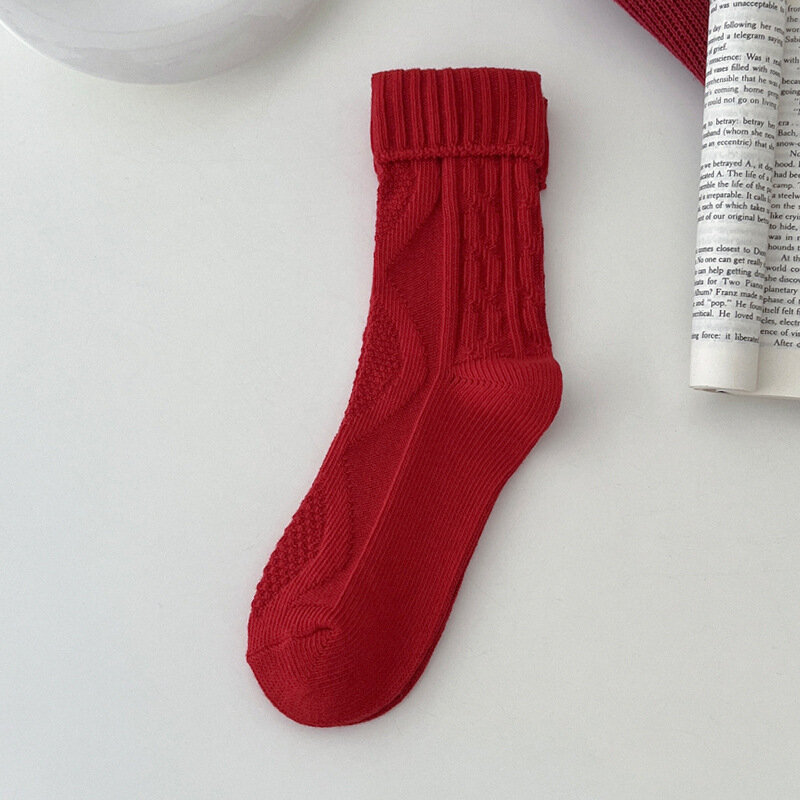 Women's Socks Cotton Warm Christmas New Year Red Socks For Lady Girls Striped Casual Breathable Comfort Autumn Winter Socks