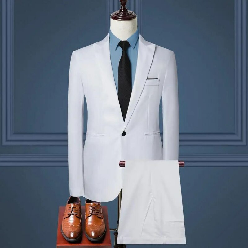 Однотонная деловая рабочая одежда, мужской деловой костюм, однотонные облегающие брюки с лацканами и длинным рукавом, однобортный для работы