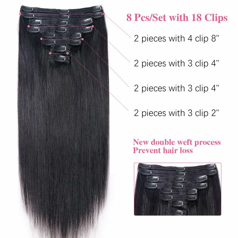 Clip In Hair Extensions Brazilian Straight Human Hair Clip In Natural Black Color Clip Ins Remy Hair Seamless Clip Ins For Women