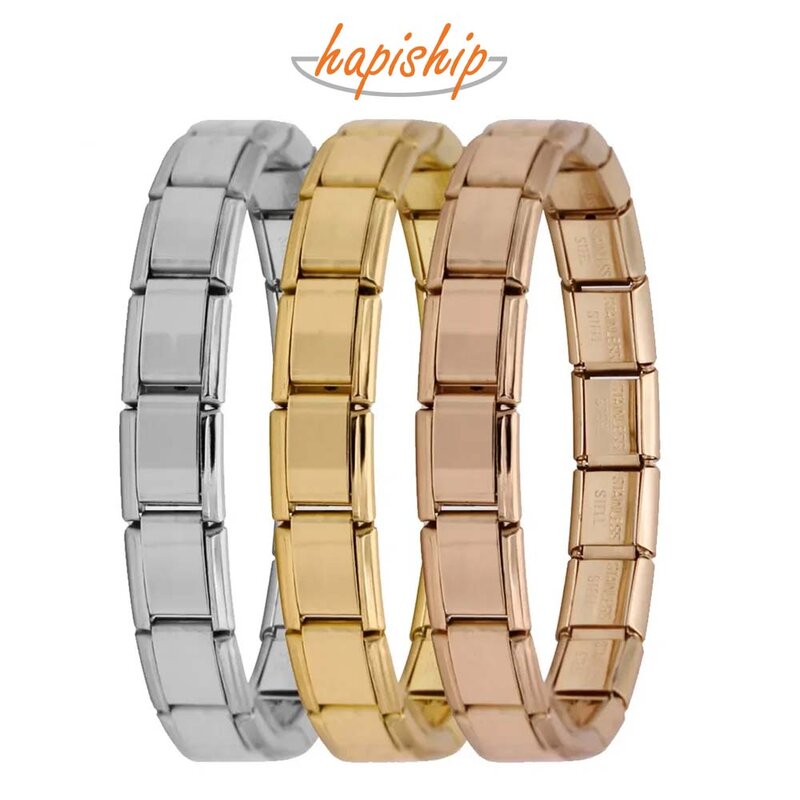 Happishop – Bracelet à breloques en acier inoxydable pour femme, bijou Itanlian élastique, largeur 9mm, à la mode, nouvelle collection