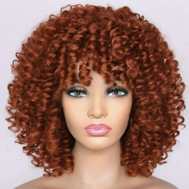 30cm Curly Wig African Style Women Short Kinky With Bangs High Temperature Silk Hair Wigs Fluffy Colored Wig Headgear Product