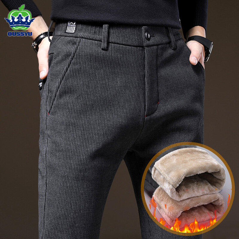 Pantalones informales de lana de alta calidad para hombre, algodón elástico, terciopelo cálido, moda de negocios, negro, gris, grueso, talla grande 38