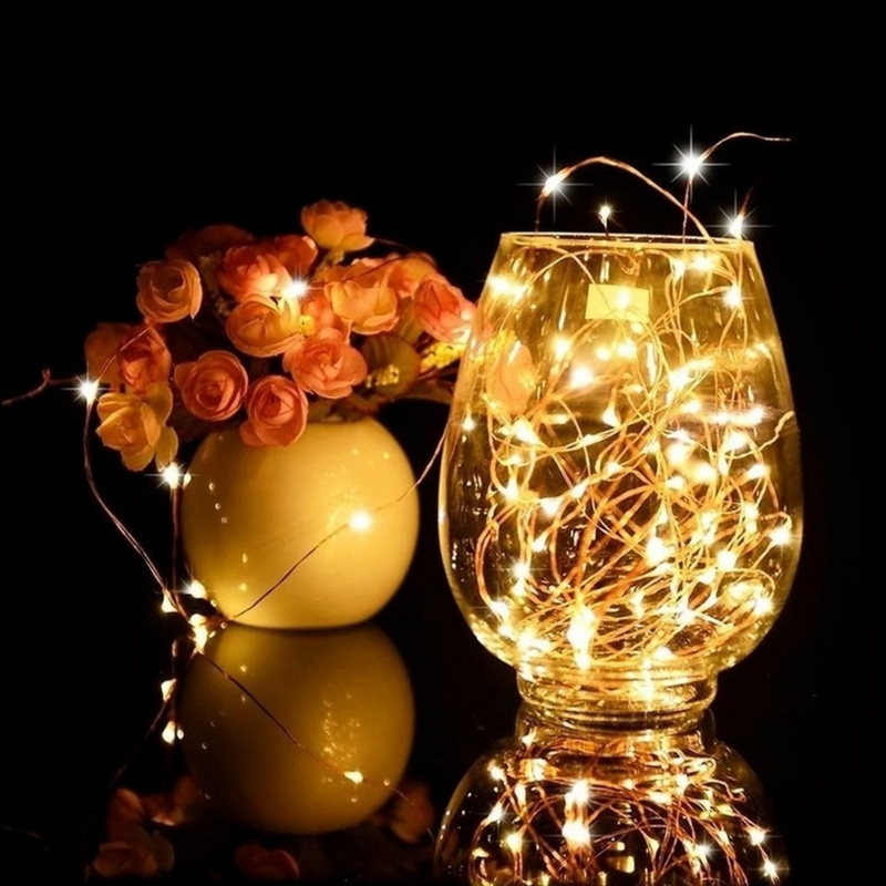 RnnTuu Led Kawat Tembaga Lampu Peri Bertenaga Baterai LED Tali Lampu Pesta Pernikahan Dalam Ruangan Natal Dekorasi Karangan Bunga Lampu