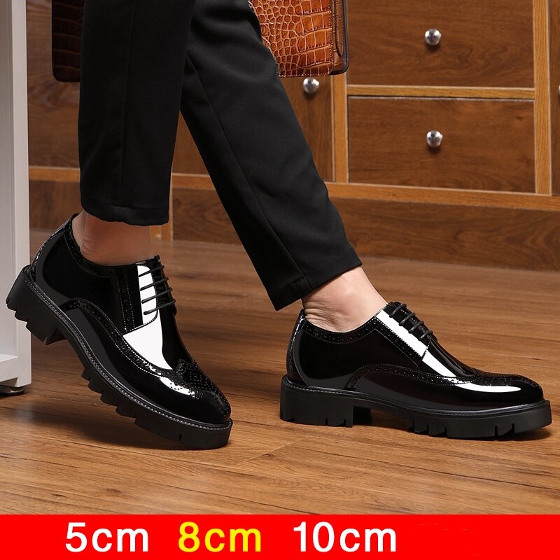럭셔리 남성 브로그 특허 가죽 엘리베이터 신발, 신장 증가 깔창, 블랙 포멀 비즈니스 웨딩 남성 신발, 8cm, 10cm, 신제품