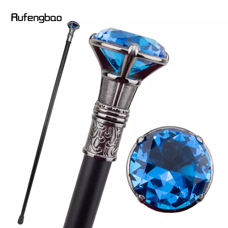 Blue Diamond Type Silver Single Joint Walking Stick Decorative Cospaly Party Fashionable Walking Cane Halloween Crosier 93cm