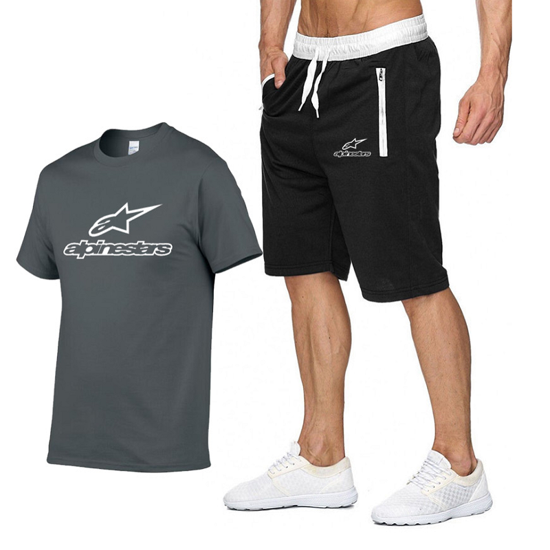 Fato de treino casual confortável masculino, camiseta e shorts, calça esportiva solta, terno da moda verão, novo, conjunto de 2 peças, 2024