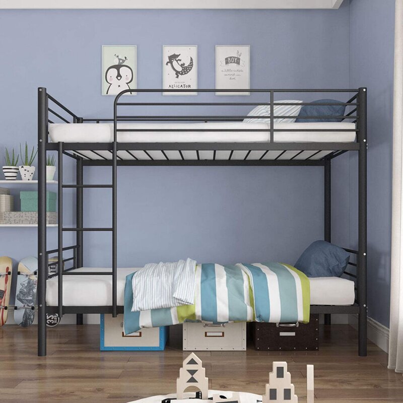 Cama moderna de metal con escalera para niños, cama doble, dormitorio, 78 pulgadas