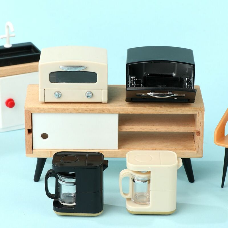 Cafetera en miniatura para casa de muñecas, máquina de pan de cocina, exprimidor de café, taza de café de Navidad, bebida, modelo eléctrico de cocina, 1:12