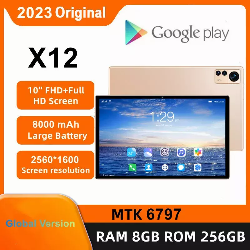 Hete Verkoop 2023 Gobal Versie Android Tablet X12 10.1 Inch Android 12 Bluetooth 8Gb 256Gb Deca Core 24 48Mp Wps 5G Wifi Laptop