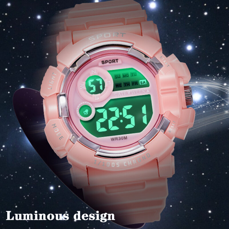 Часы YIKAZE Детские с будильником, модные светящиеся водонепроницаемые электронные смарт-часы для мальчиков и девочек, подарок для студентов