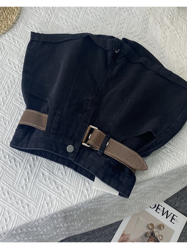 Damskie czarne gotyckie jeansowe szorty letnie w stylu Vintage koreański wysoki stan szorty kowbojki szerokie szorty Harajuku casualowe krótkie spodenki dżinsowe Y2k