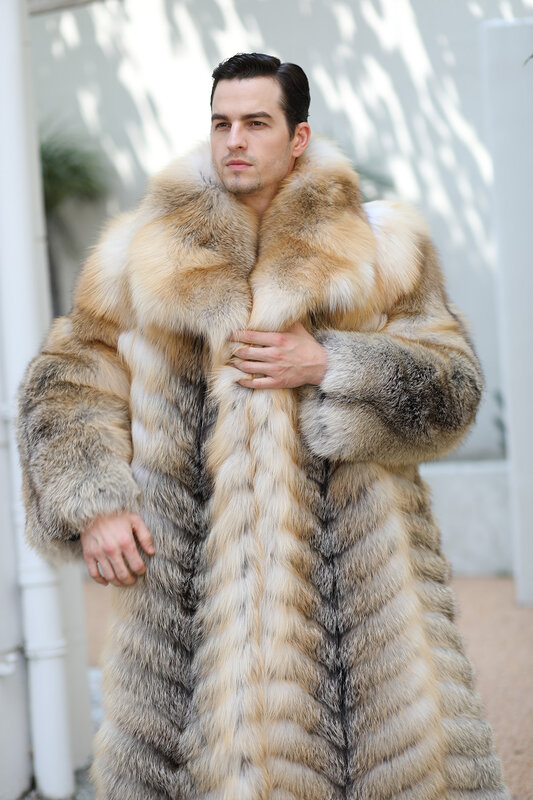 Manteau moelleux de voyage en fourrure de renard véritable Golden Island pour hommes, peau intégrale extra longue, optique, hiver