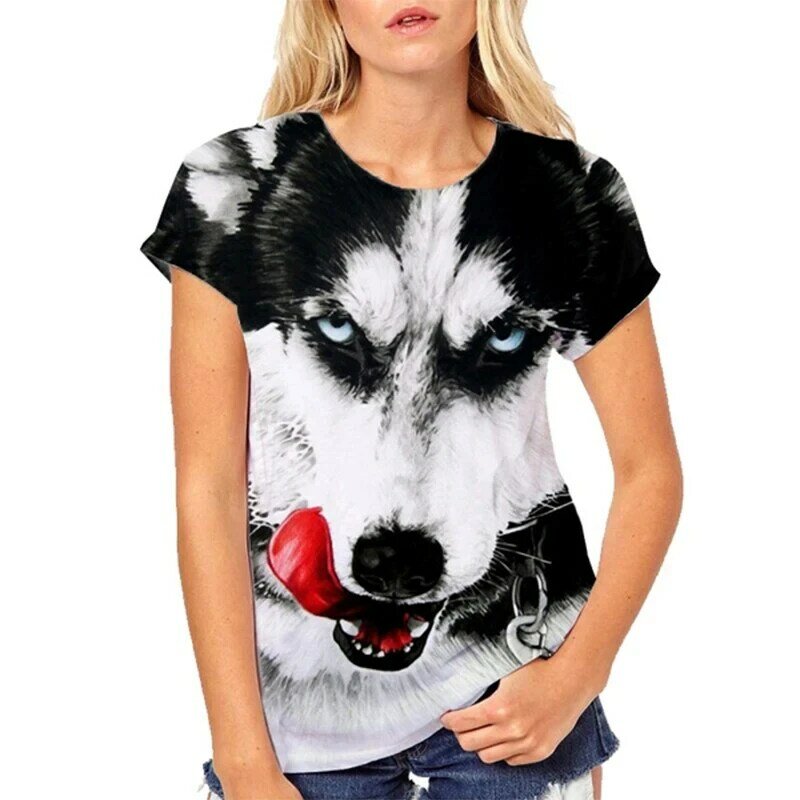 T-shirt damski Husky Dog 3D koszulka z nadrukiem zwierzęcym damska casual odzież uliczna z krótkim rękawem letnia koszulka Harajuku Y2k top