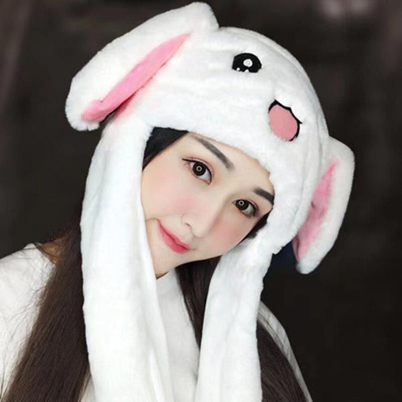 귀여운 토끼 귀 모자 이동 에어백 토끼 소프트 점프 모자 재미 있은 장난감 소녀 만화 Kawaii 플러시 모자 장난감 성인 어린이위한 선물