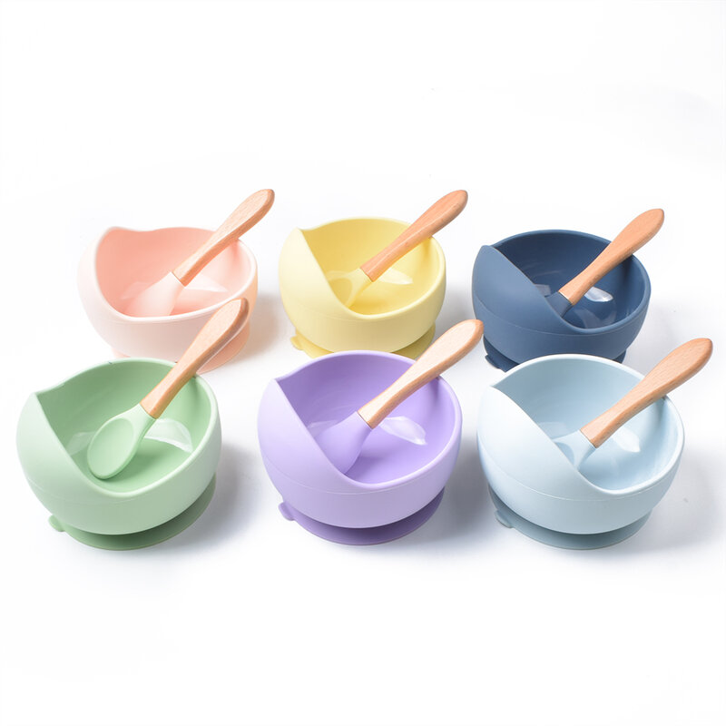 Bols à ventouse en silicone pour enfants, 28 couleurs, bols d'alimentation étanches pour bébé, cuillère, plats pour enfants, assiettes pour bébé F2