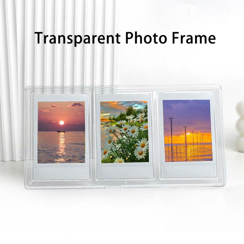 Estável Photo Frame Stand para Exibir Memórias, Acrílico Claro, Trigrama Vertical, 3 Grid Design