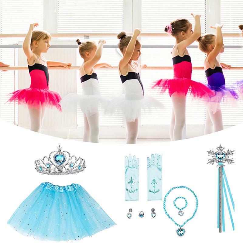 Conjunto de fantasia da princesa Elsa, acessórios, vestir, inclui luvas, saia, tiara, pulseira, 10pcs